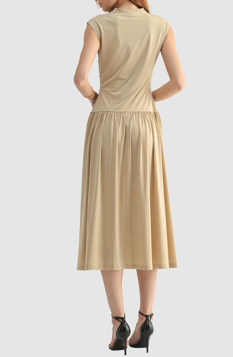 High Neck Sleeveless Drop Waist Midi Dress