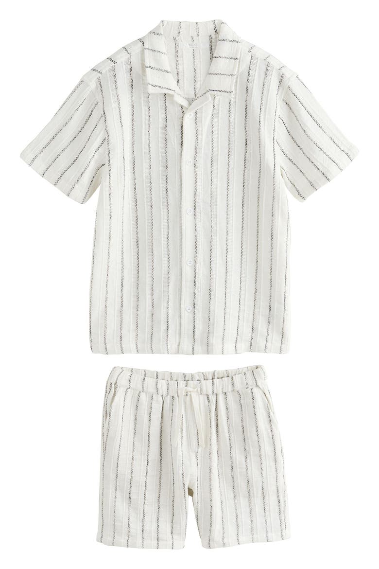 Kids' Stripe Button-Up Shirt & Shorts Set, Main, color, WHITE