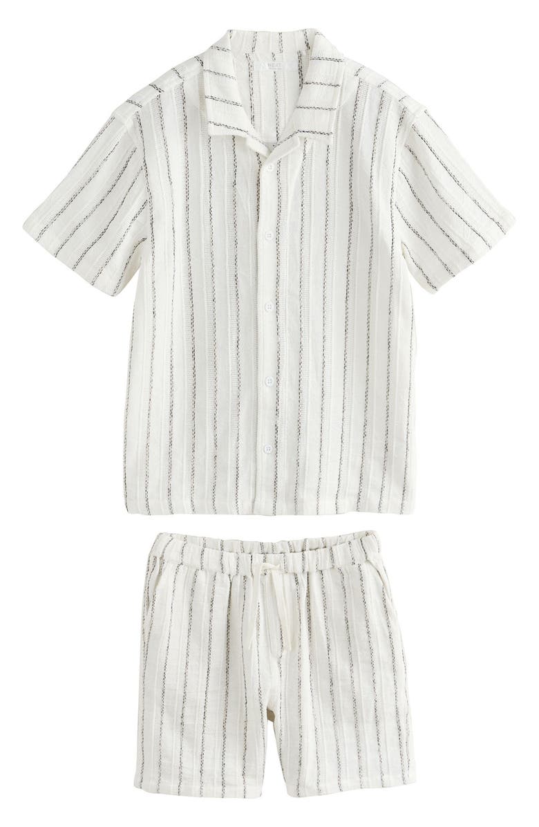 NEXT Kids' Stripe Button-Up Shirt & Shorts Set, Main, color, White