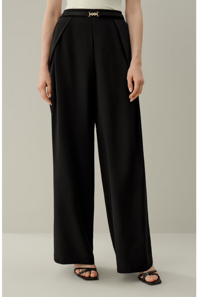 Women's Stretch Heavy-Weight Silk Crepe Wide-Leg Pants, Alternate, color, Black