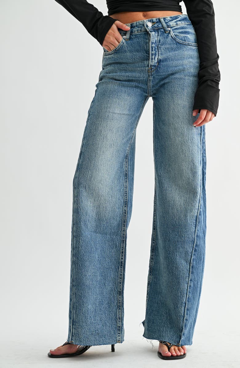 Jemina Denim Two-Tone Contrast Panel High Rise Wide Leg Pant, Main, color, Two-Tone Blue