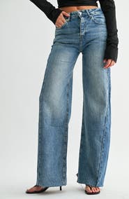 Jemina Denim Two-Tone Contrast Panel High Rise Wide Leg Pant