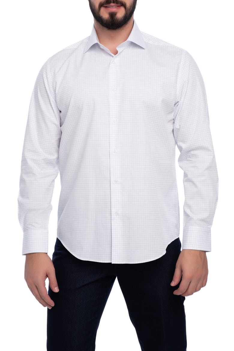 Grid Cotton Slim Fit Button Down Shirt, Main, color, WHITE