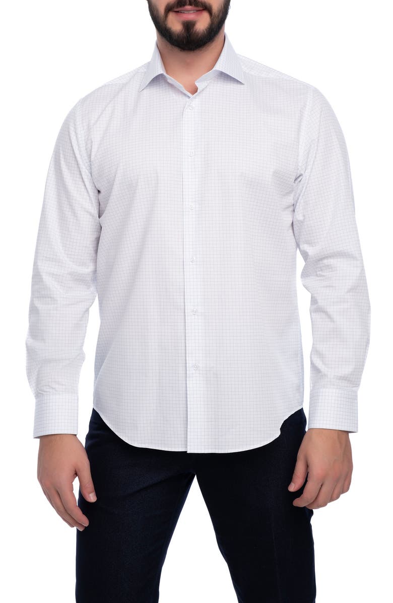 VELLAPAIS Grid Cotton Slim Fit Button Down Shirt, Main, color, White