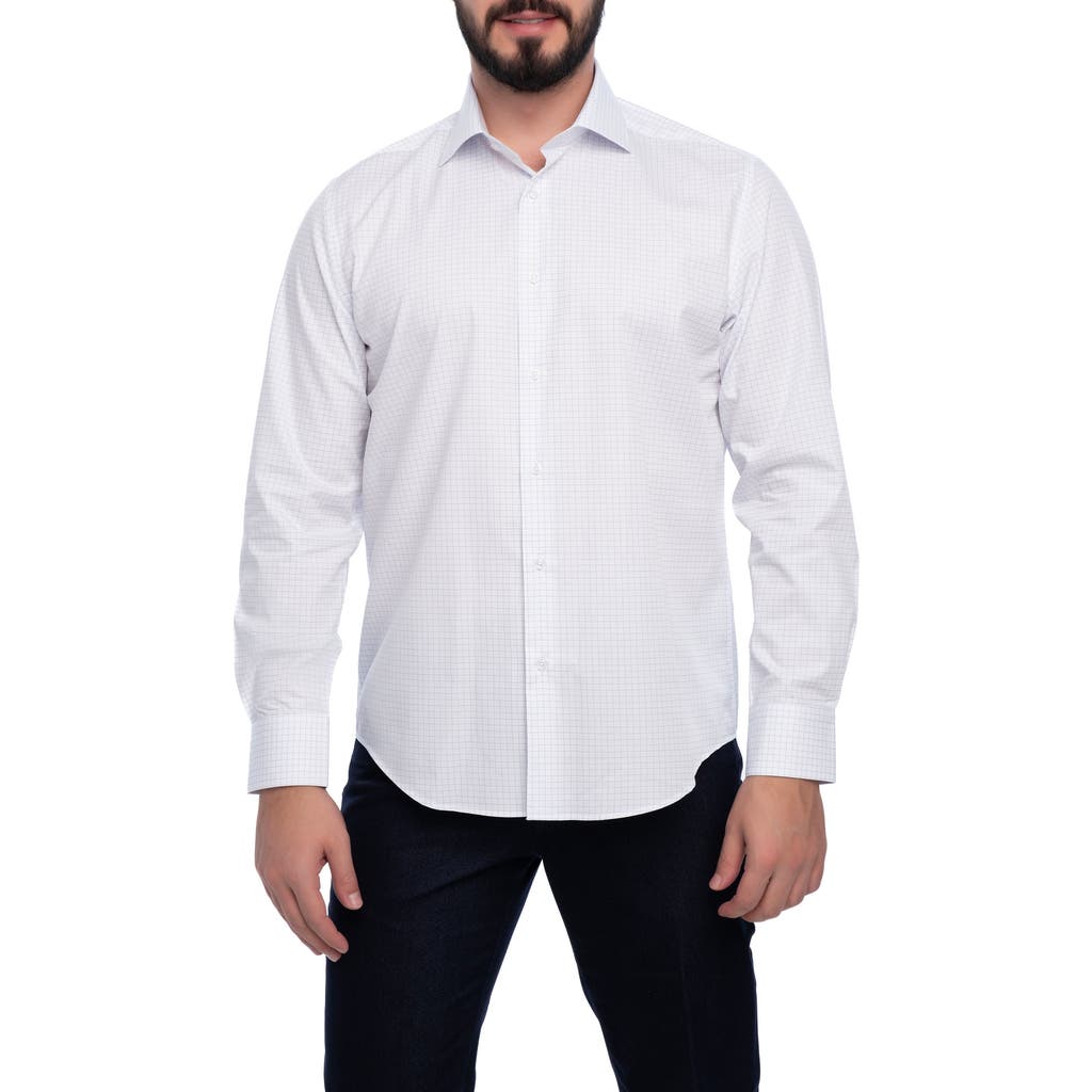 Vellapais Grid Cotton Slim Fit Button Down Shirt In White