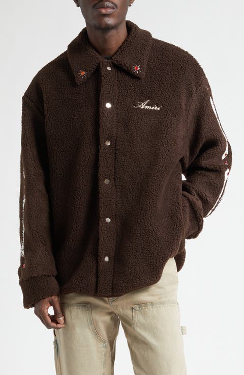 Studded Bones Appliqué High Pile Fleece Overshirt