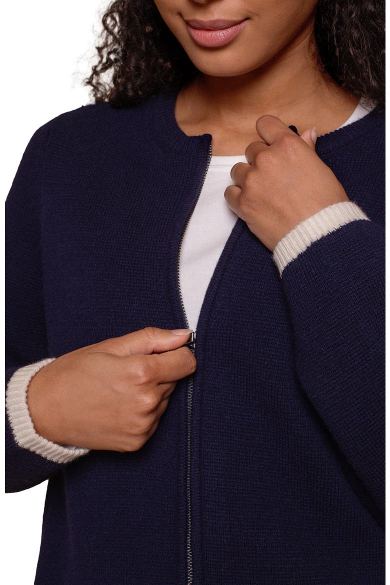 Zip Through Knitted Jacket, Alternate, color, DARK NAVY TIPPED
