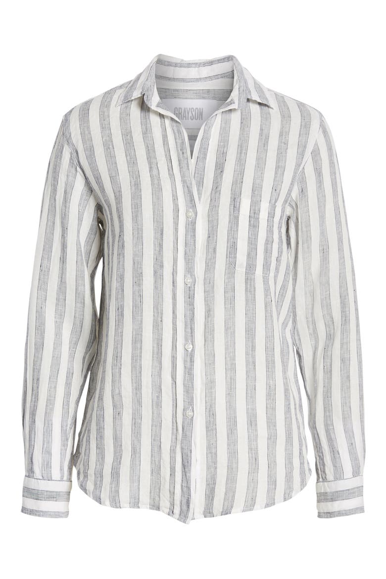 The Hero Stripe Tumbled Linen Shirt, Alternate, color, SORAYA NAVY STRIPE