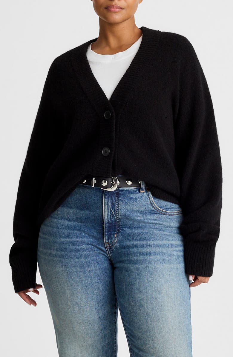 Madewell Drop Shoulder V-Neck Cardigan, Main, color, Black