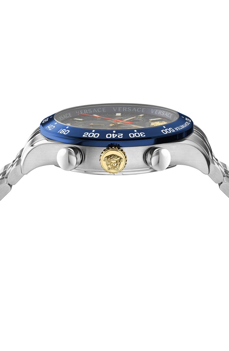 Versace Hellenyium Chronograph Bracelet Watch, 44mm, Alternate, color, Stainless Steel