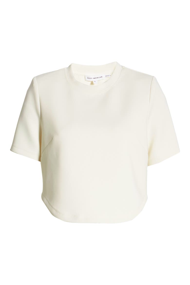 Strong Shoulder Scuba Crepe Crop T-Shirt, Alternate, color, IVORY001