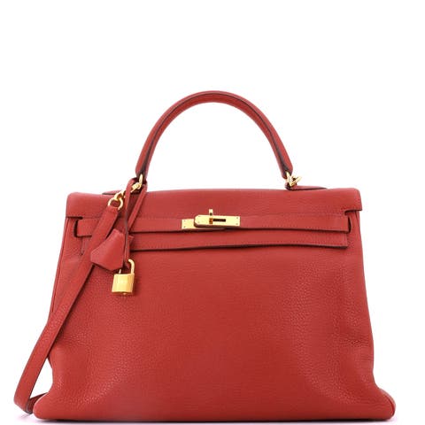 Kelly Handbag Brown Clemence with Gold Hardware 35