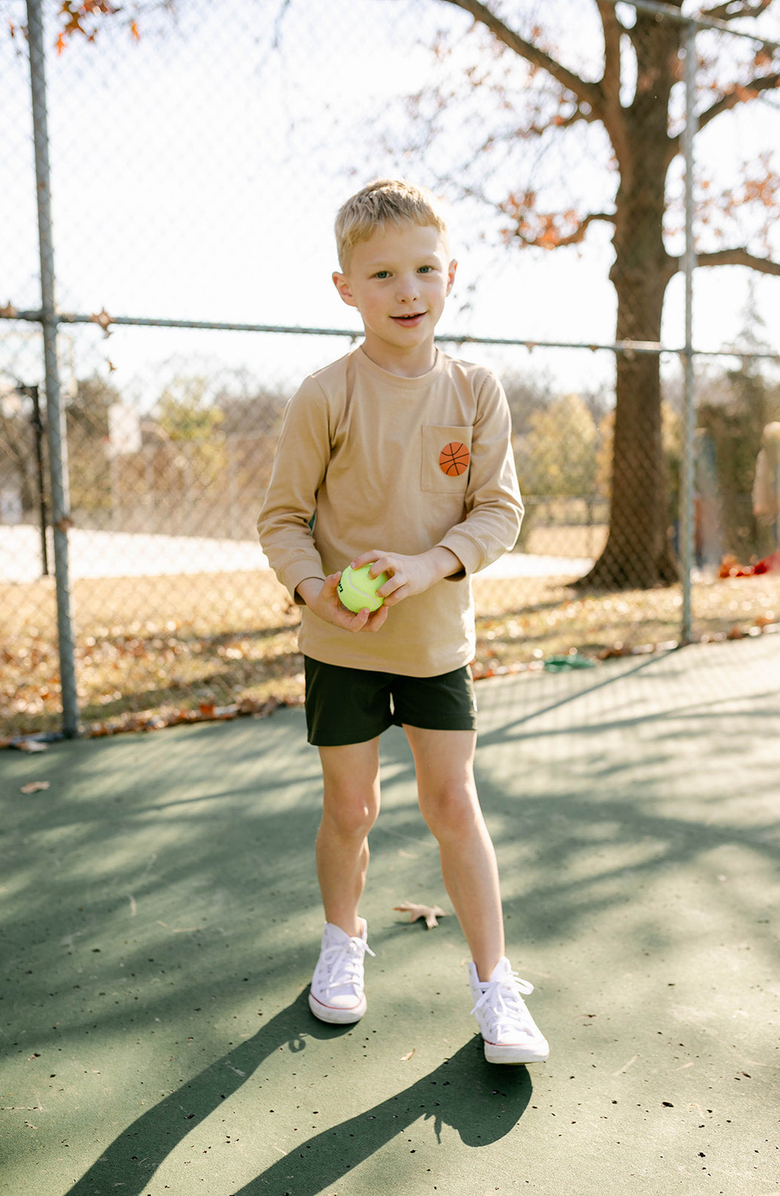 Little Paper Kids Brooks Basketball Long Sleeve Pocket Tee, Alternate, color, Tan