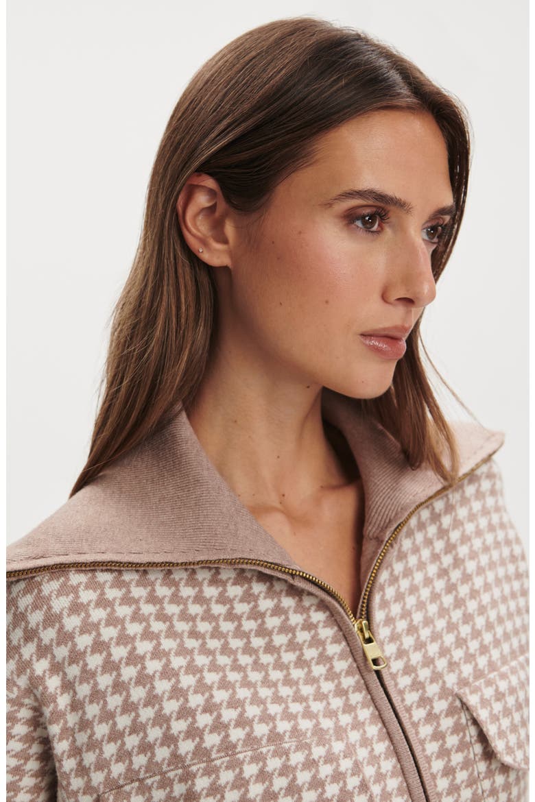 Ablett Houndstooth Jacquard Zip Cardigan, Alternate, color, TAUPE
