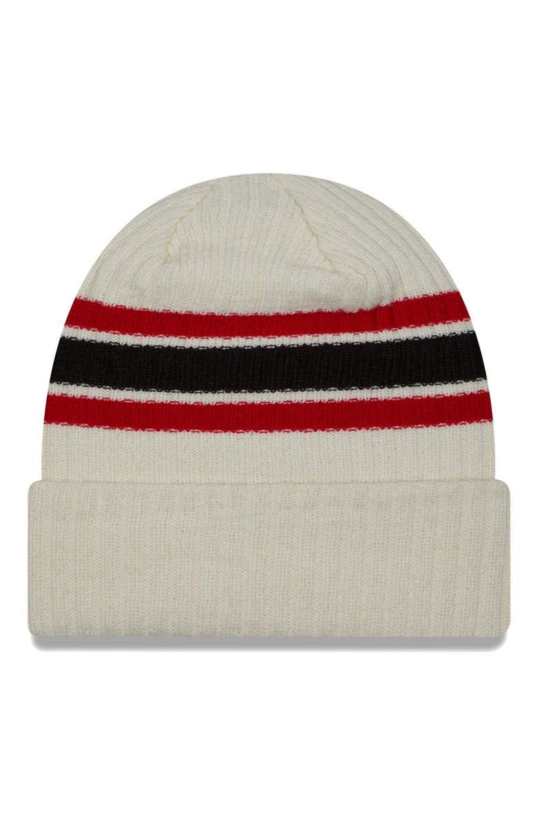 New Era Men's New Era Cream Atlanta Falcons Team Stripe Cuffed Knit Hat, Alternate, color, 
