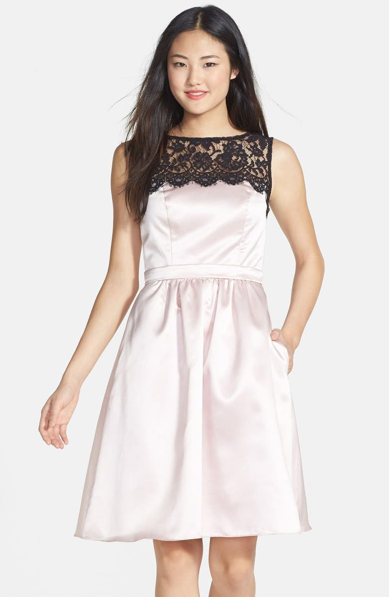 After Six Sleeveless Lace & Satin Cocktail Dress, Alternate, color, 