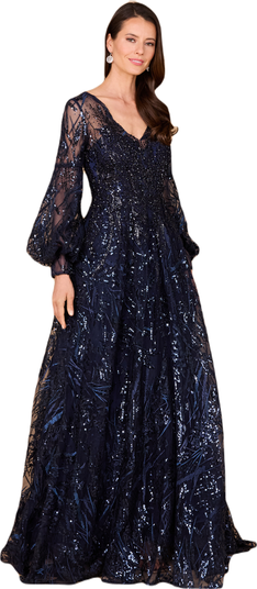V Neckline Long Sleeve Gown