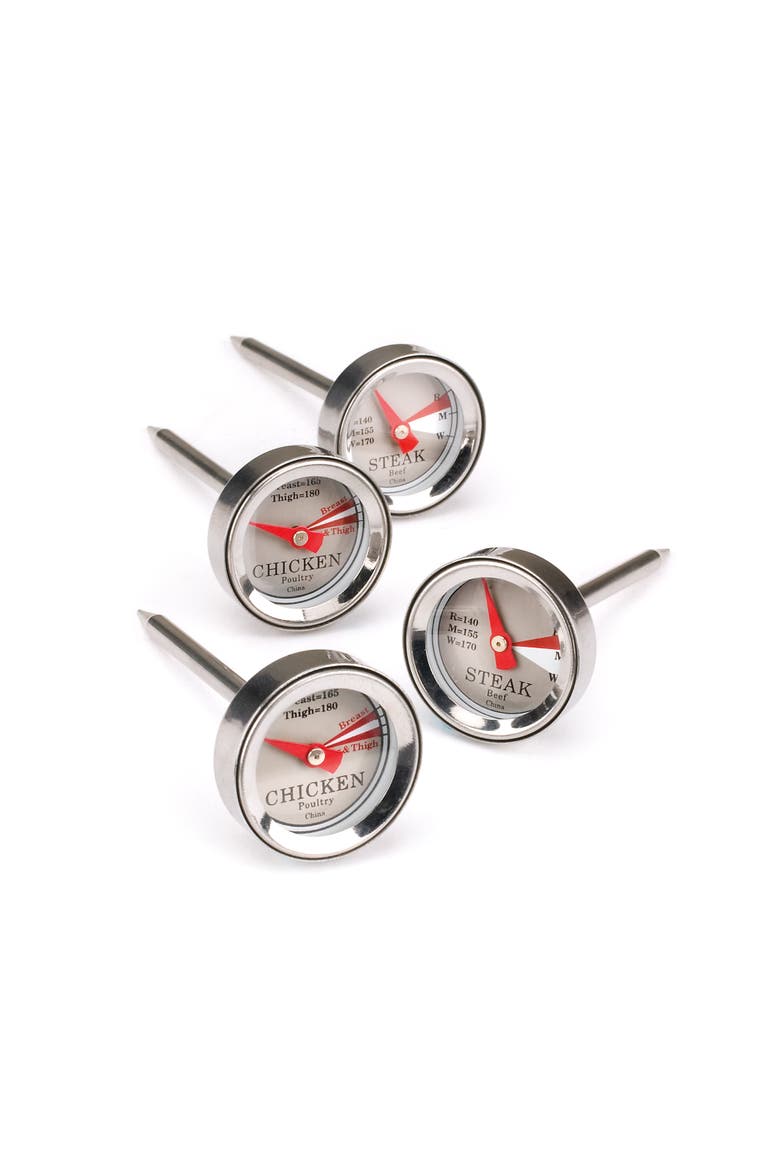 Mini Steak & Chicken Thermometer Set, 4 Piece, Main, color, Silver