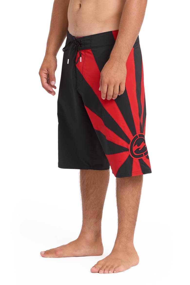 Rising Sun Pro Board Shorts, Alternate, color, BLACK/ RED