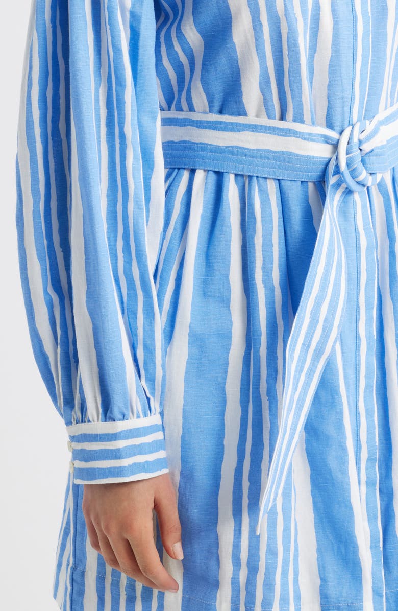 Cleobella Tiana Stripe Long Sleeve Cotton & Linen Shirtdress, Alternate, color, Vecchio Stripe Print Blue