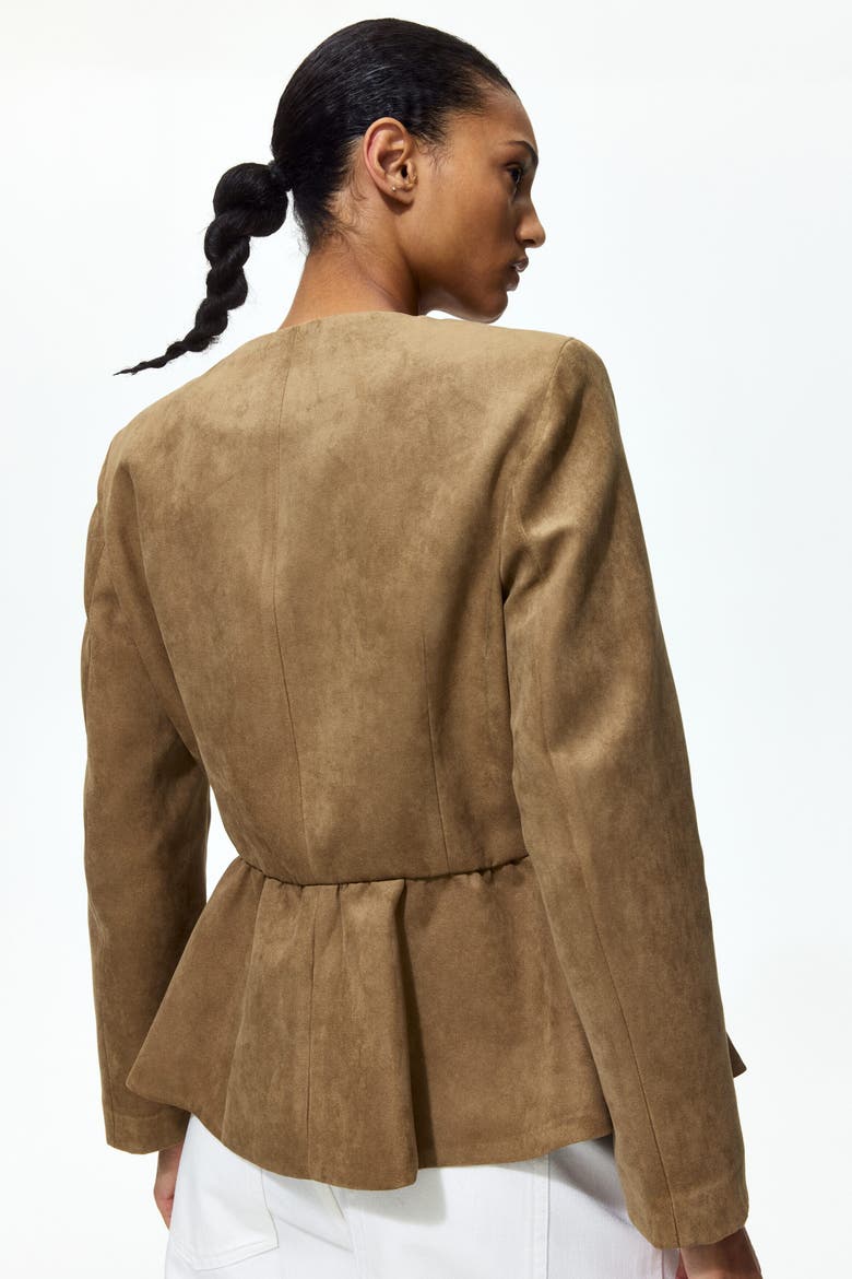 Collarless Peplum Jacket, Alternate, color, Dark beige