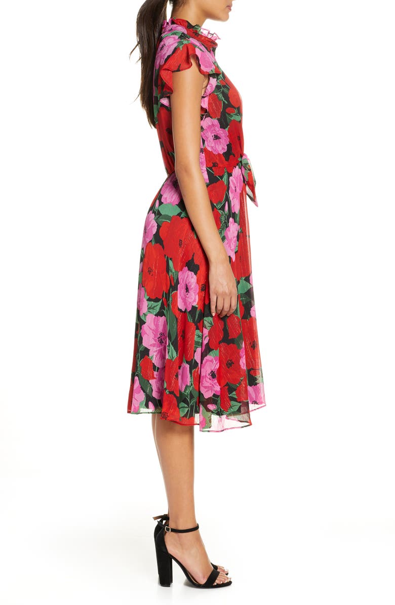 Julia Jordan Floral Flutter Sleeve Fit & Flare Dress, Alternate, color, 