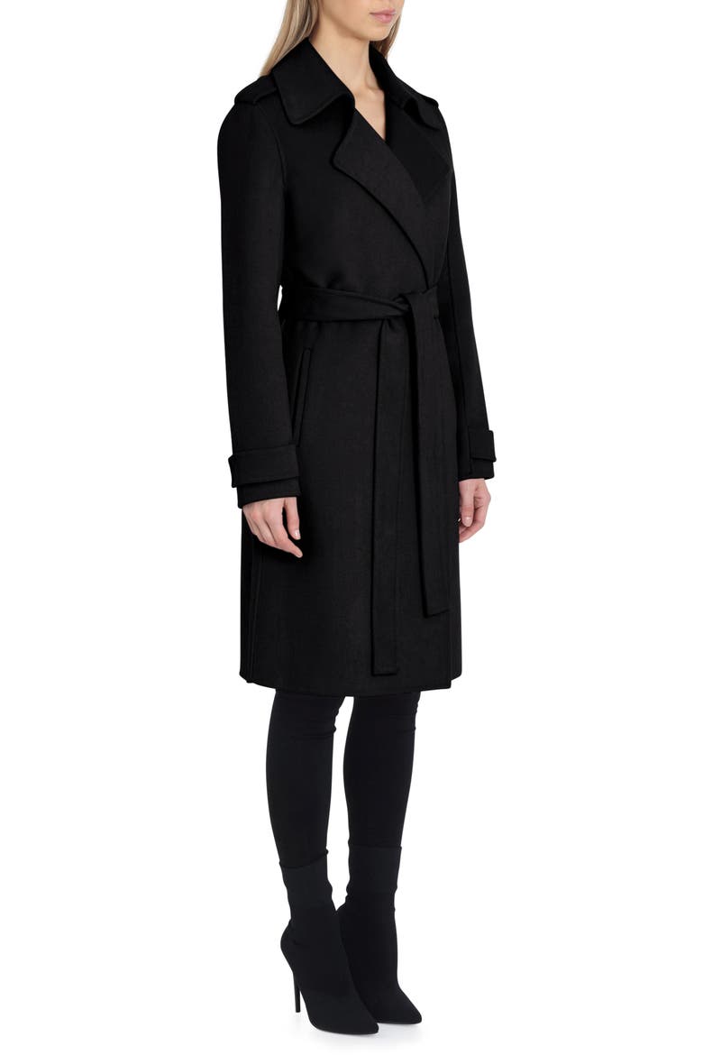 Badgley Mischka Double Face Wool Blend Wrap Front Coat, Alternate, color, BLACK