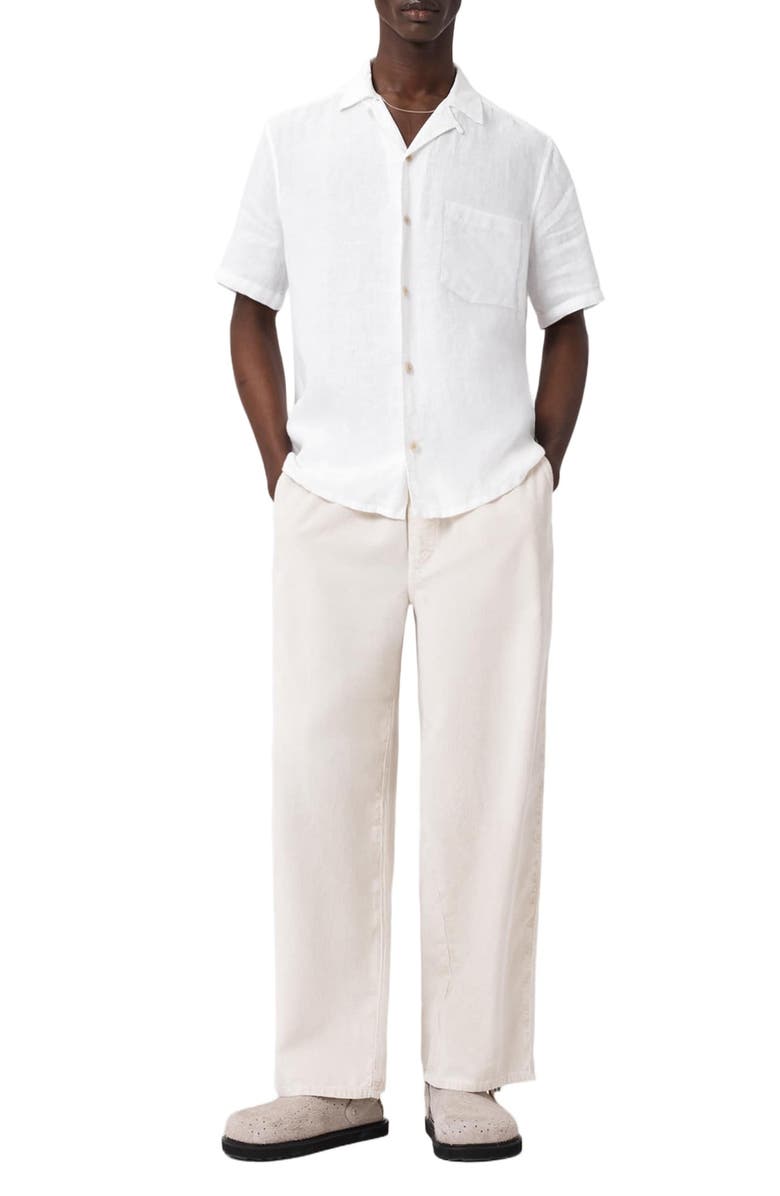 AllSaints Tri Embroidered Linen Camp Shirt, Alternate, color, Ecru