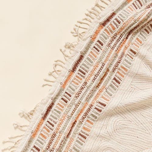 Studio Variously Unah Coral Fully Hand Embroidered Handwoven Organic Cotton Throw In Brown