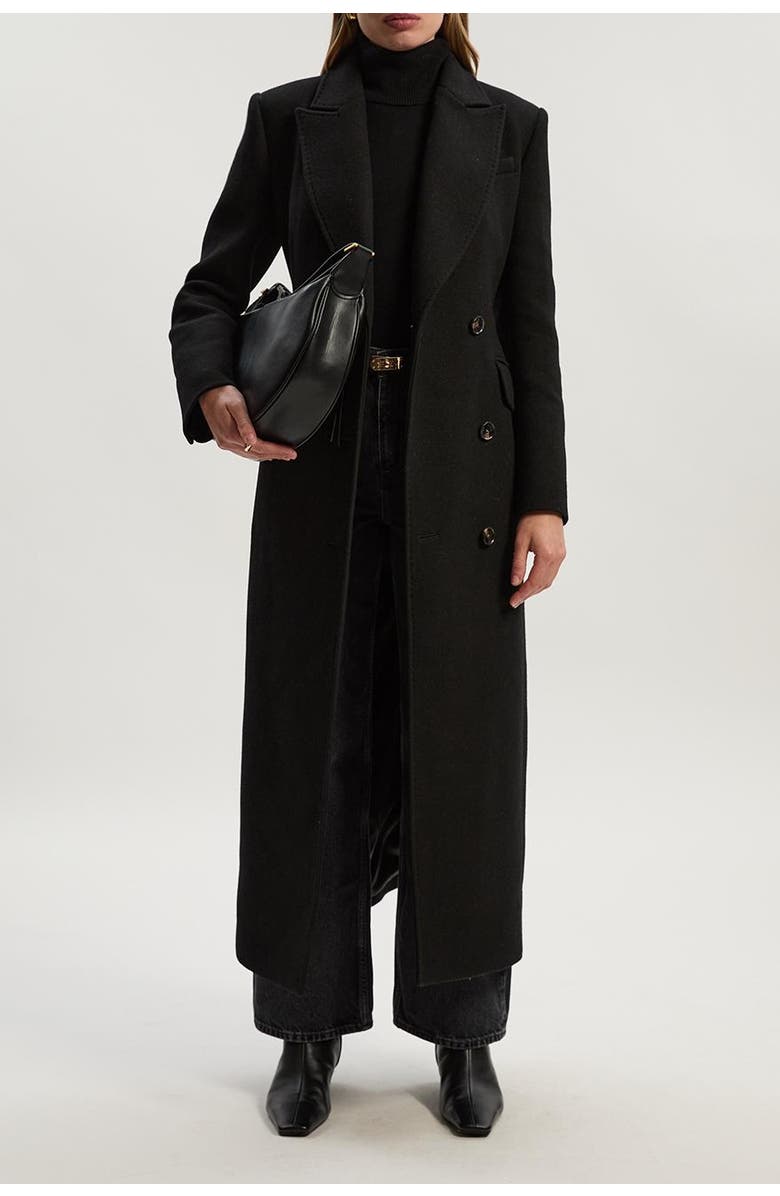 Karen Millen Wool Blend Tailored Fitted Maxi Coat, Alternate, color, Black