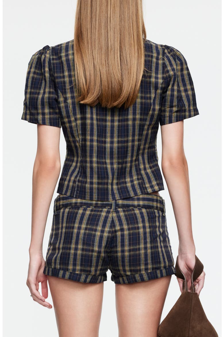 Femme Plaid Button-Up Top, Alternate, color, NAVY LEMON PLAID