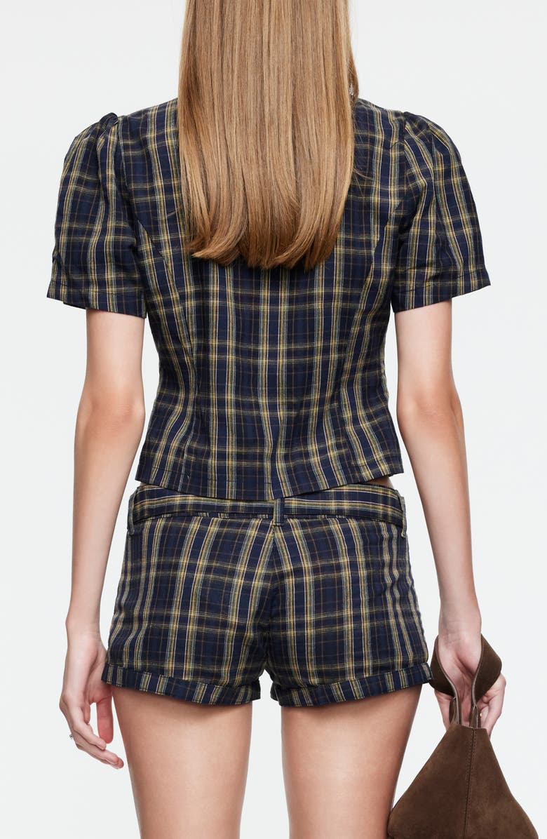 LIONESS Femme Plaid Button-Up Top, Alternate, color, Navy Lemon Plaid