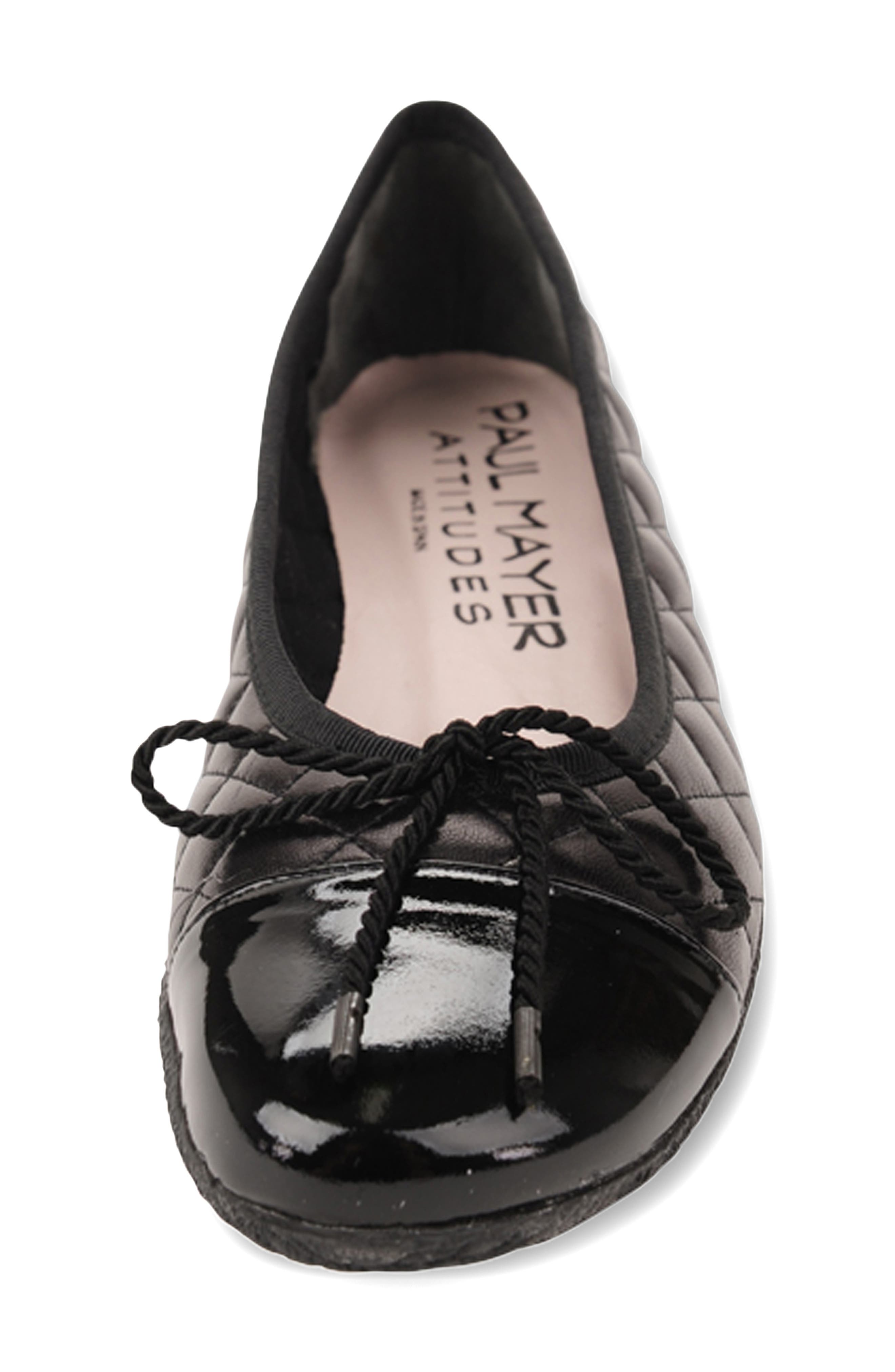 PAUL MAYER Cozy Quilted Cap Toe Ballet Flat, Alternate, color, Black Pat/ Black Leather
