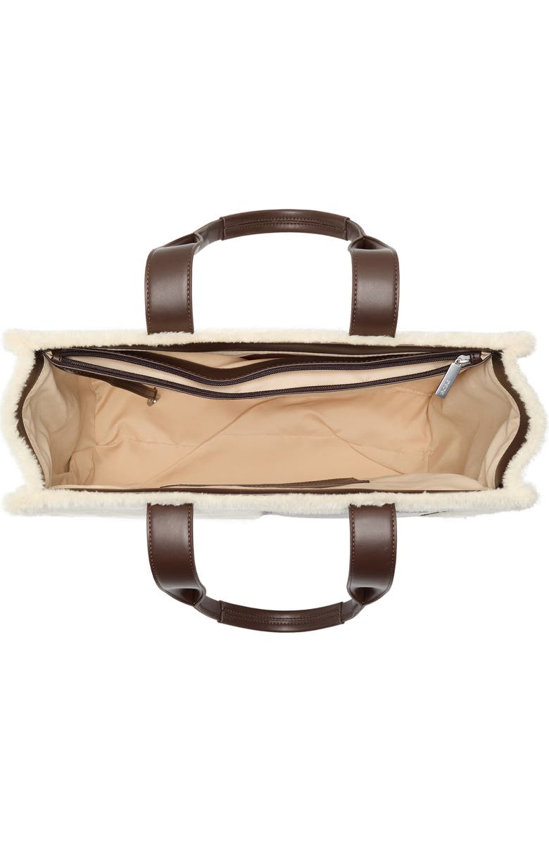 BCBG Whipstitch Faux Shearling Tote Bag with Pouch, Alternate, color, Cream Chocolate