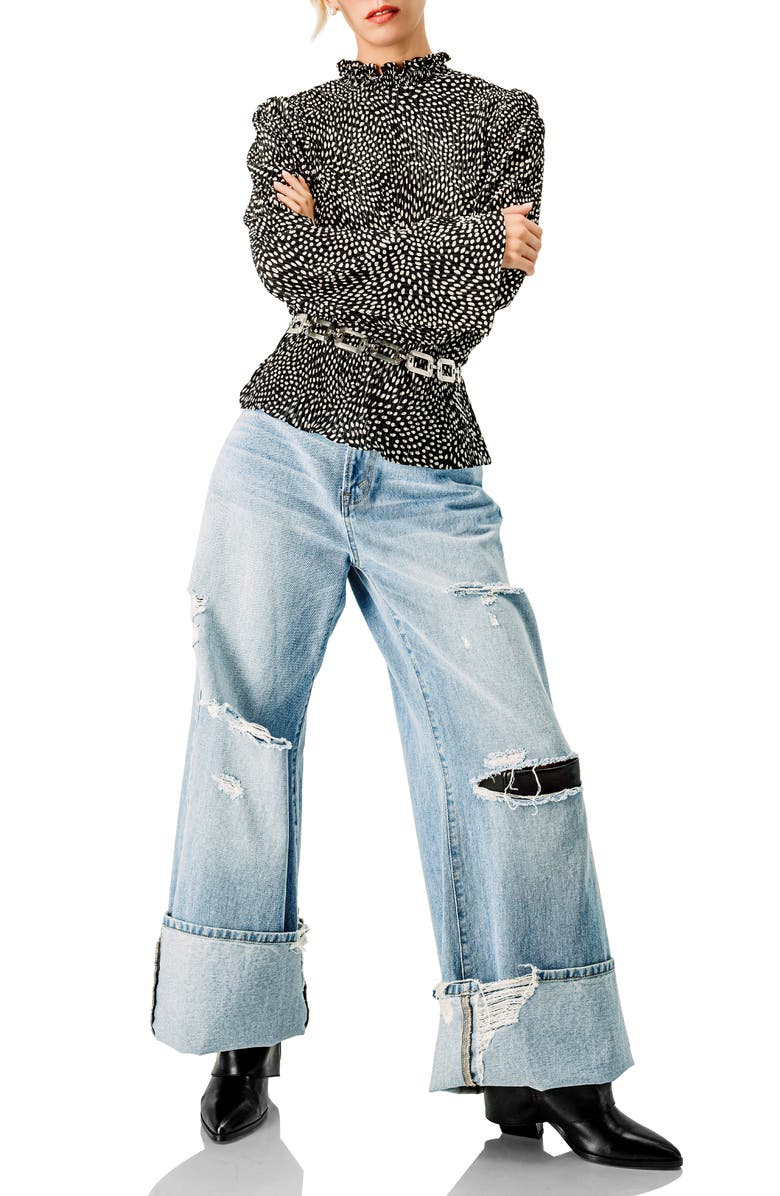 IVONNE Long Sleeve Polka Dot Pleated Blouse, Alternate, color, Black