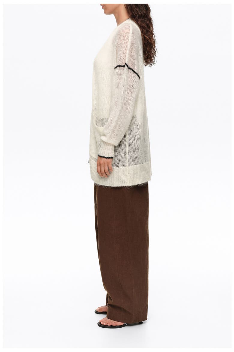 Long Mohair Cardigan with Contrast Trim, Alternate, color, IVORY