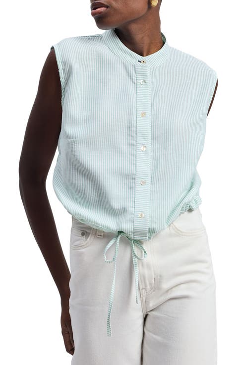 Button-down Shirt with Waist Drawstring in Stripes
