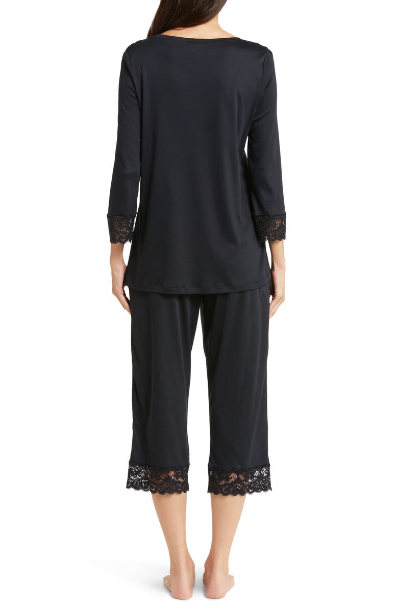 Hanro Moments Lace Trim Crop Pajamas, Alternate, color, 019 - Black
