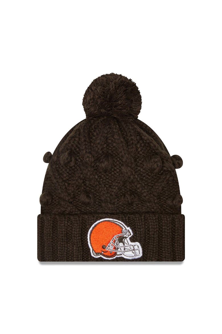 Women's New Era Brown Cleveland Browns Toasty Cuffed Knit Hat with Pom, Main, color, Brown