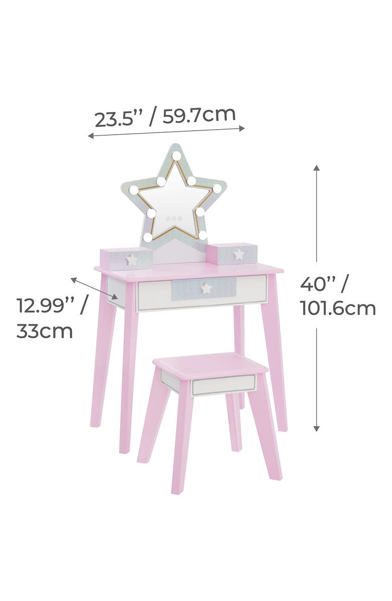 Teamson Kids Fantasy Fields Little Princess Star Vanity Playset with LED Mirror, Alternate, color, Pink