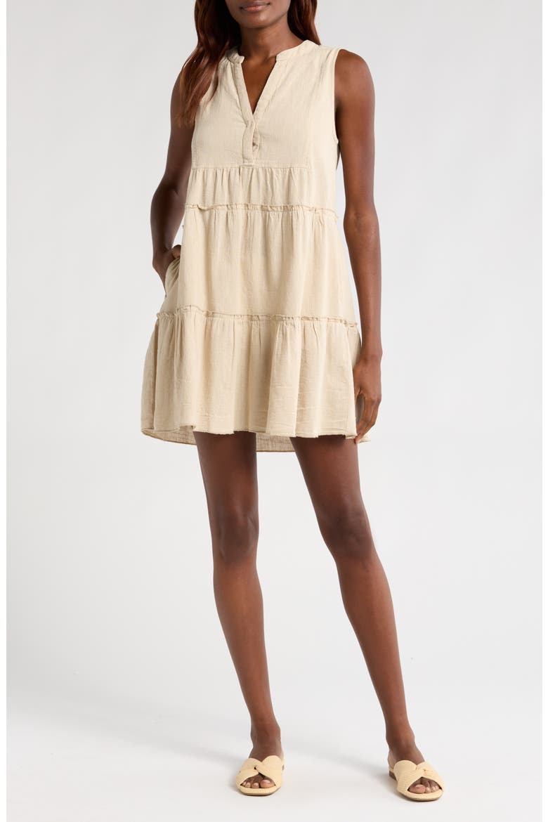 Tiered Cotton Blend Cover-Up Dress, Main, color, SAND
