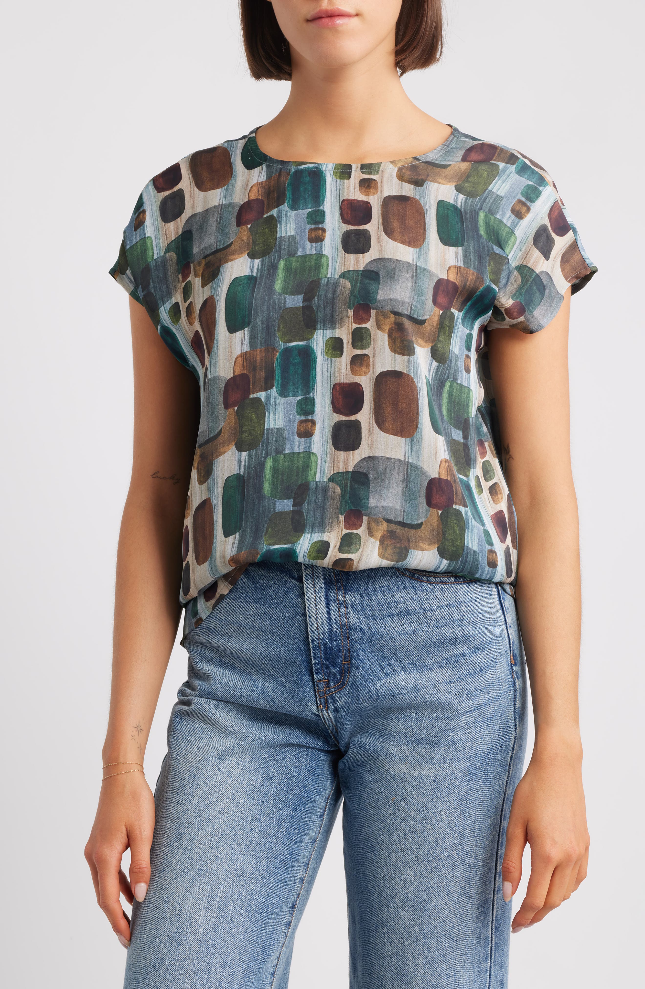 APNY Print Cap Sleeve Shell