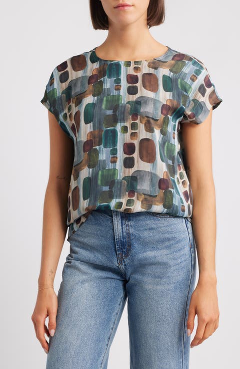 Print Cap Sleeve Shell