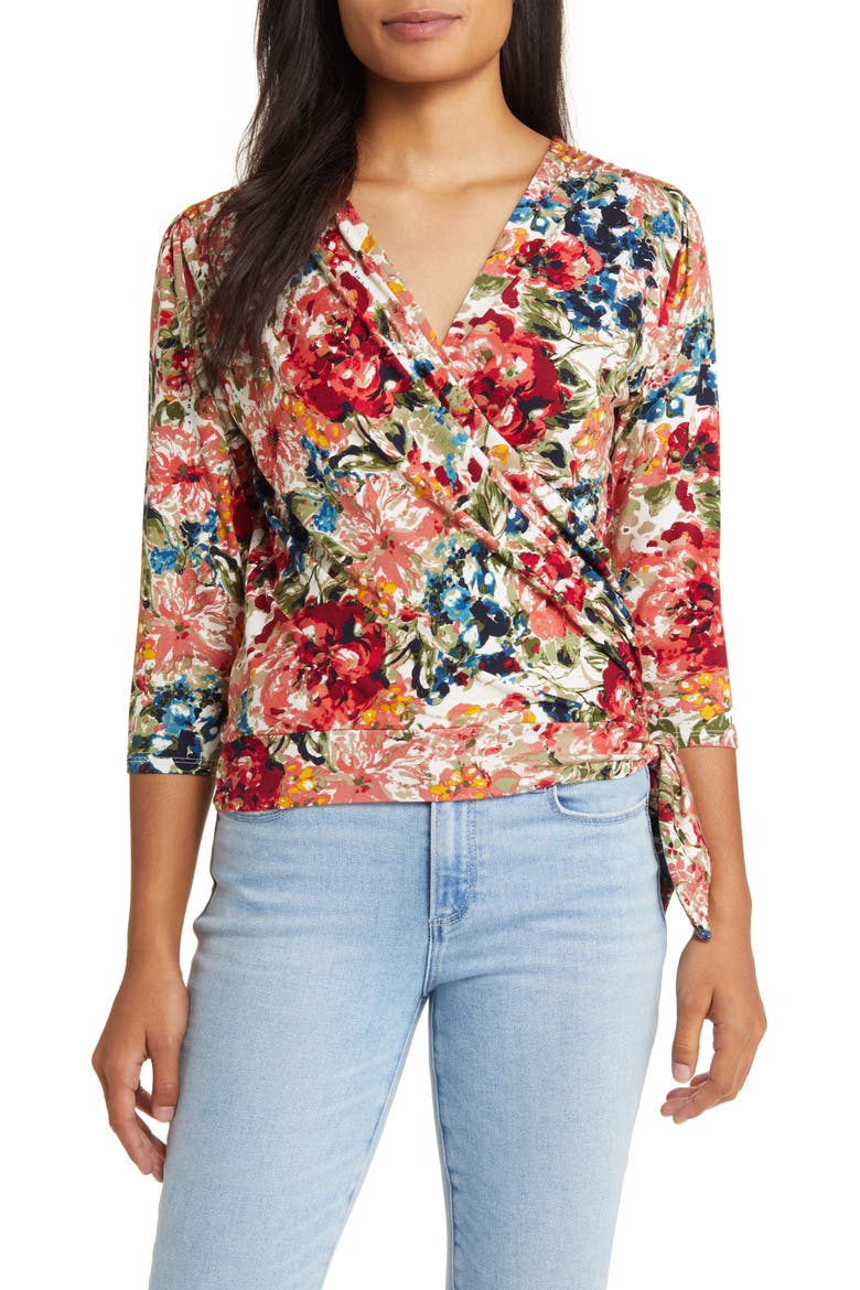 Faux Tie Wrap Top, Main, color, MARSALA/ OLIVE