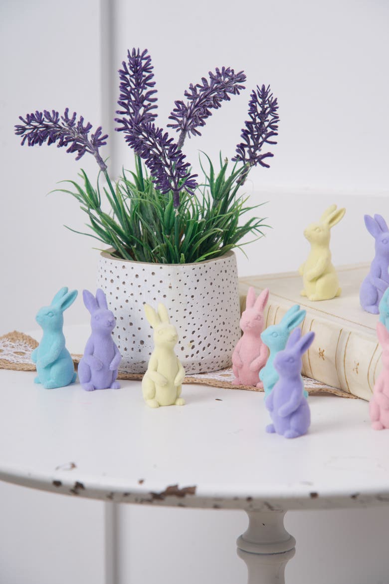 Flocked Easter Bunnies In Box Set of 12 Figurines, Alternate, color, Pink