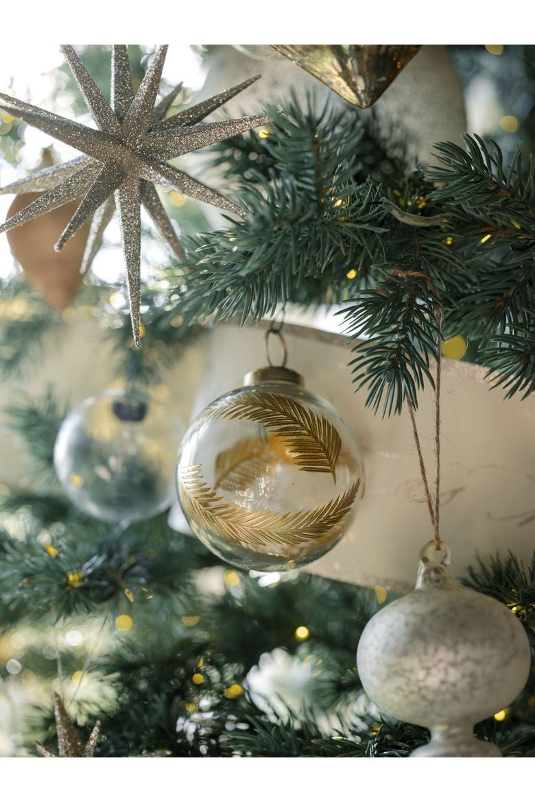 4" Artisan Glass Gold Etched Leaf Ornament, Alternate, color, Gold Etched