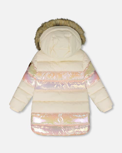Deux Par Deux Long Metallic Puffy Winter Coat In White