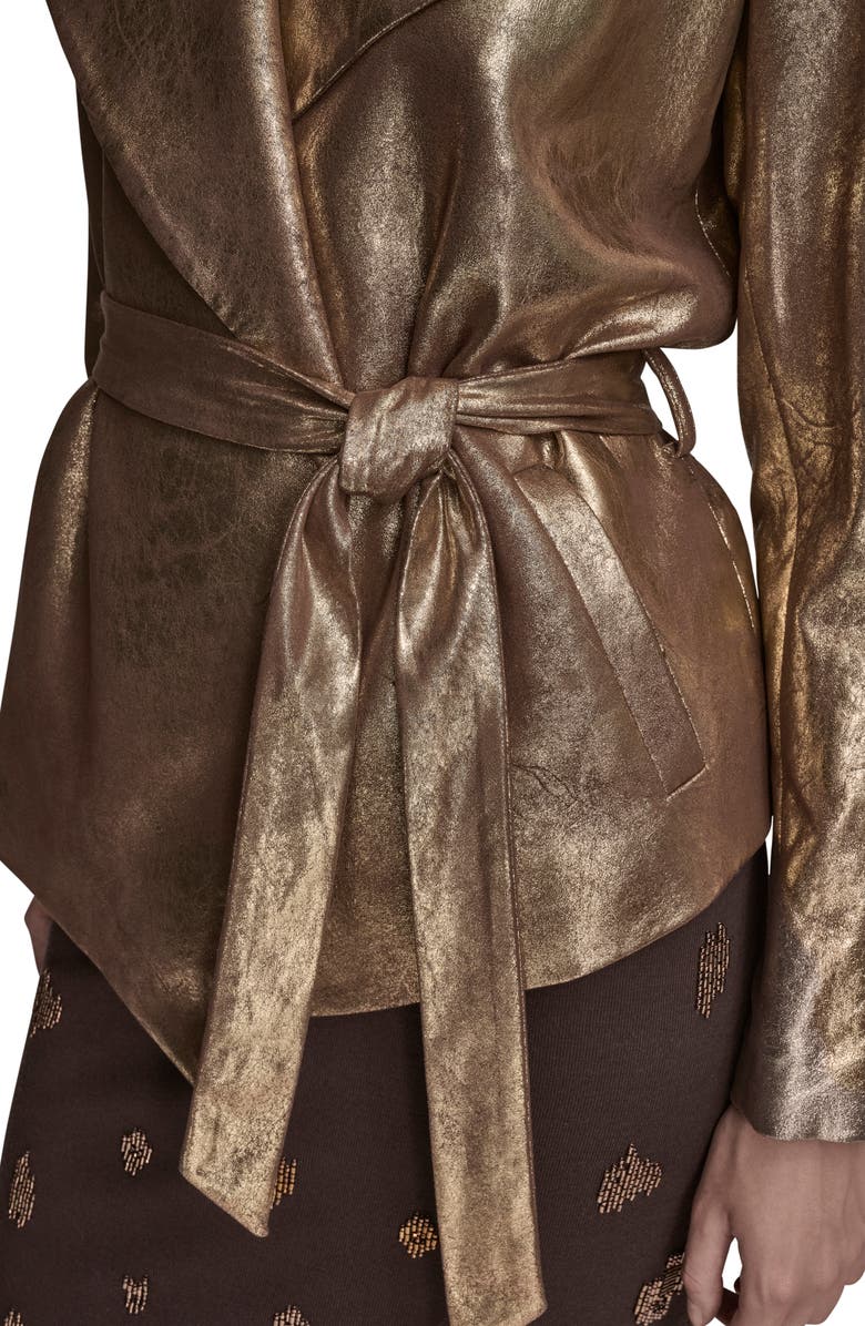 Donna Karan New York Flyaway Metallic Faux Leather Jacket, Alternate, color, Gold Metallic