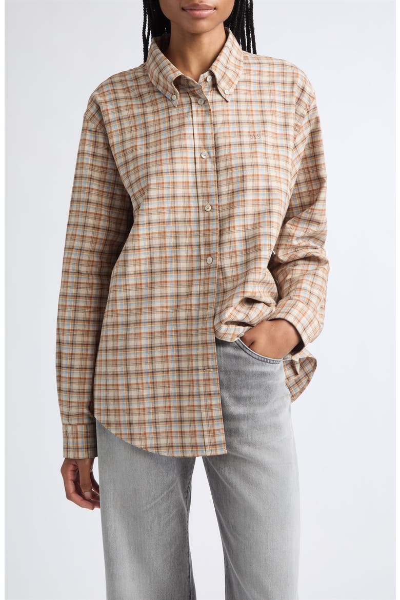 Sandrea Check Cotton & Linen Shirt, Main, color, BROWN/ GREY