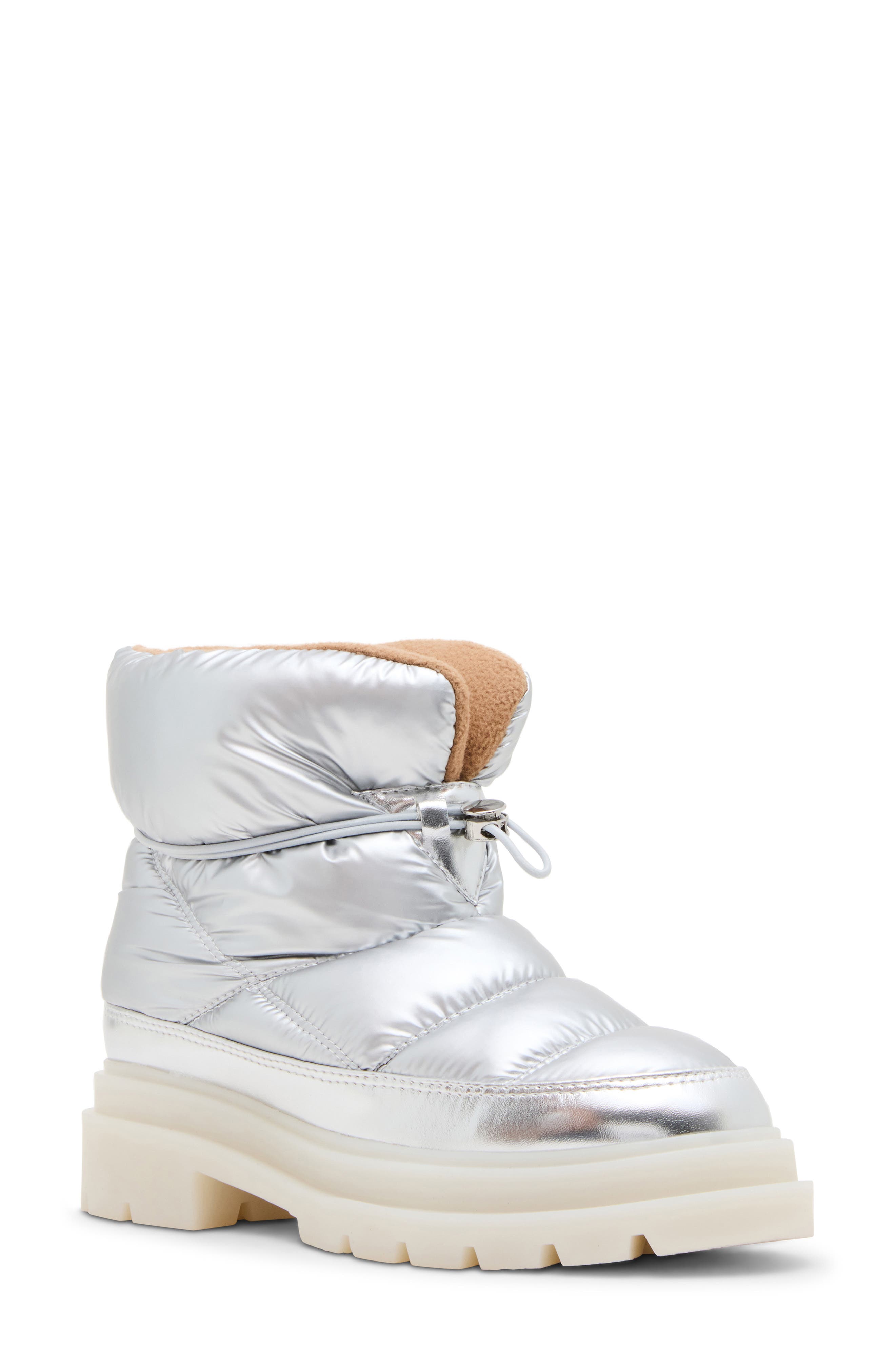 Pya Waterproof Puffer Boot, Main, color, SILVER NYLON/ SUEDE